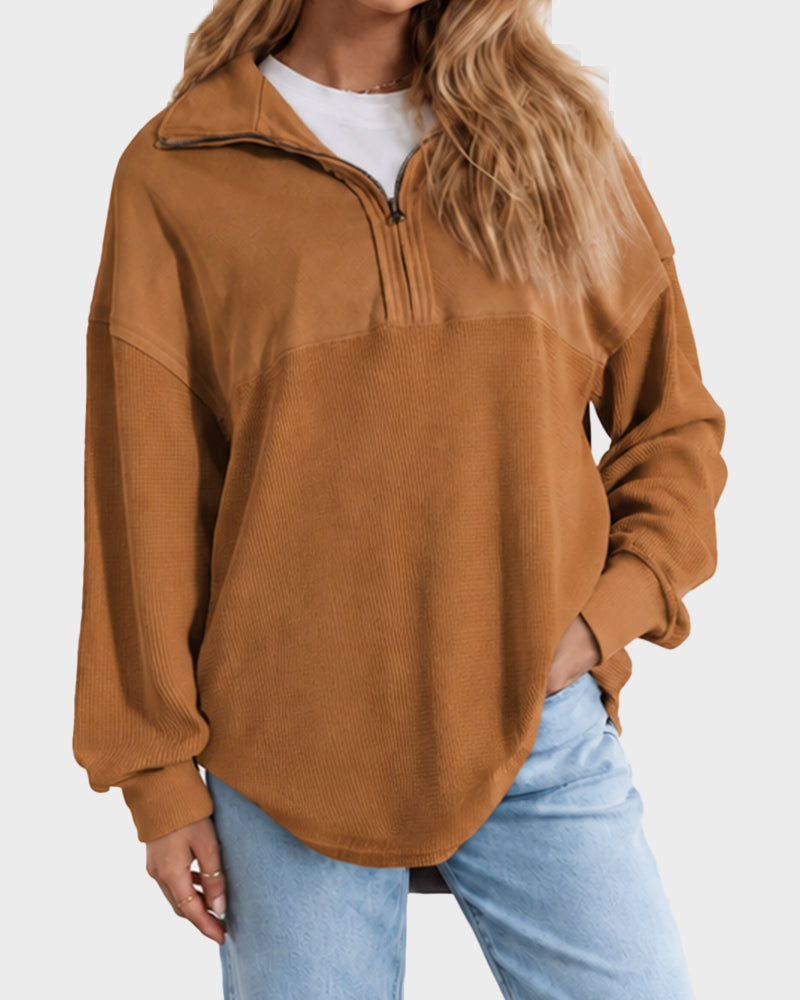 Oversized Half-Zip Waffle-Knit Pullover