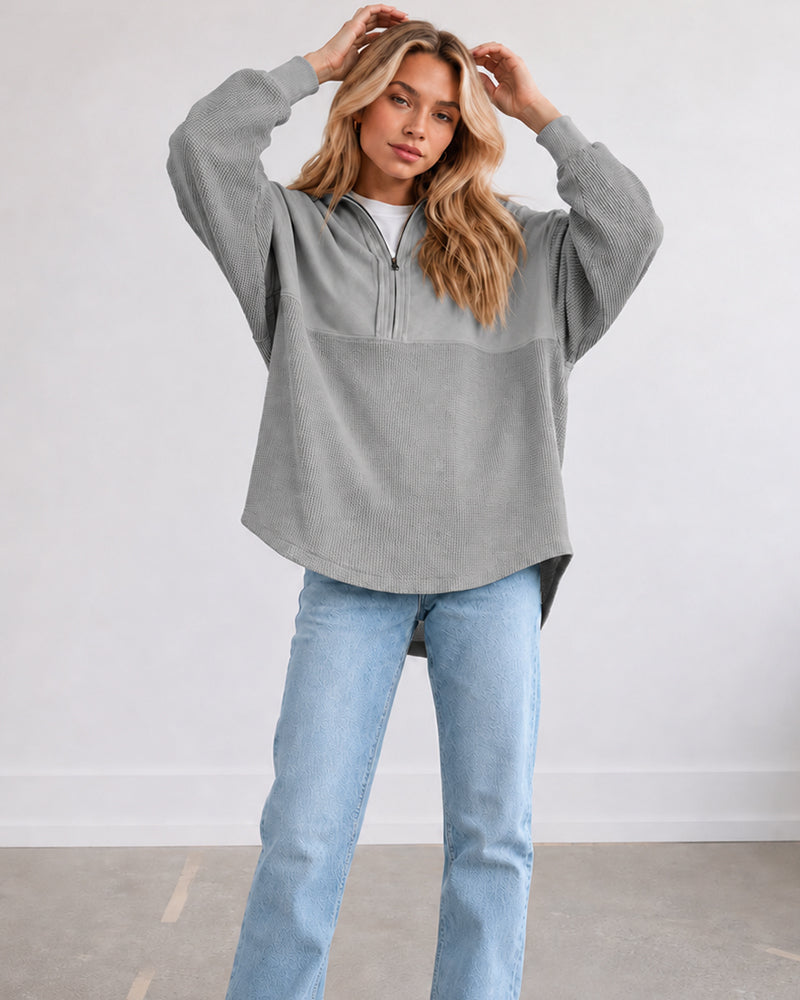 Oversized Half-Zip Waffle-Knit Pullover