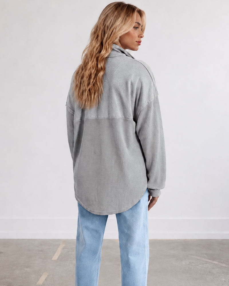 Oversized Half-Zip Waffle-Knit Pullover