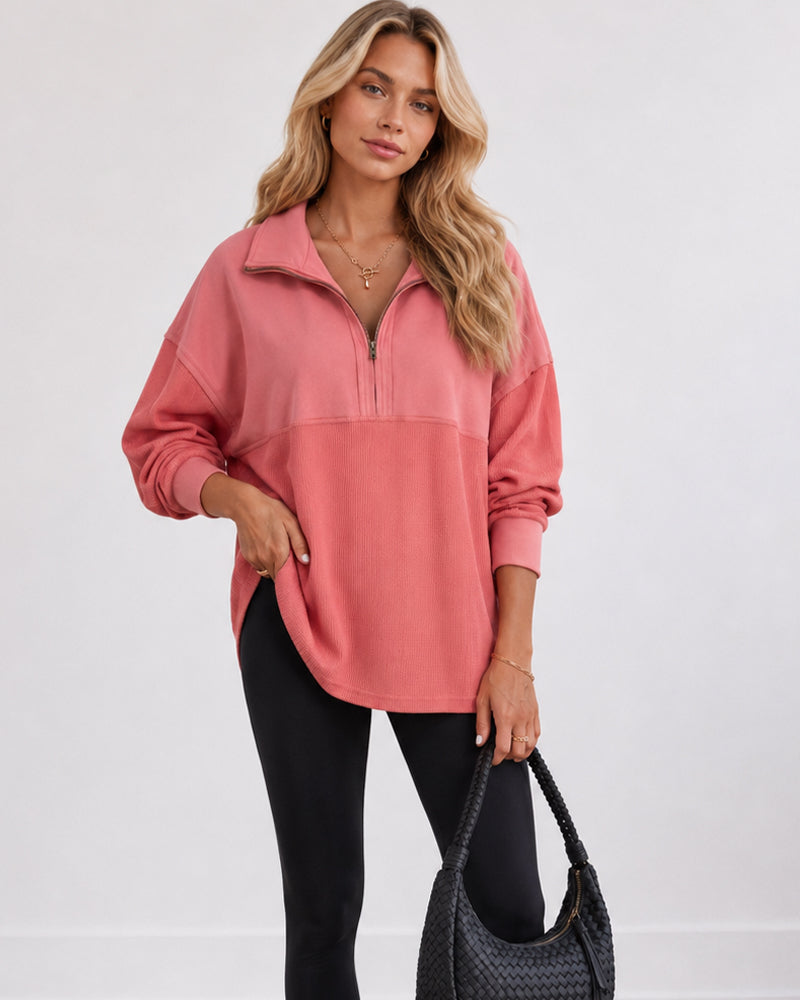 Oversized Half-Zip Waffle-Knit Pullover