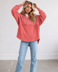 Oversized Half-Zip Waffle-Knit Pullover