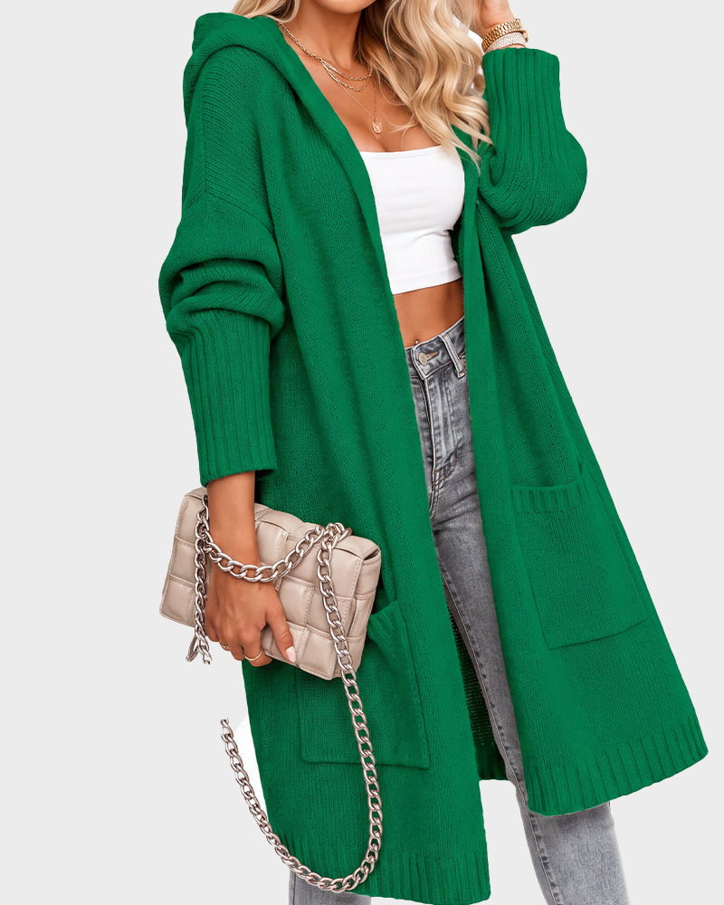 Oversized Hooded Longline Knit Cardigan with Pockets