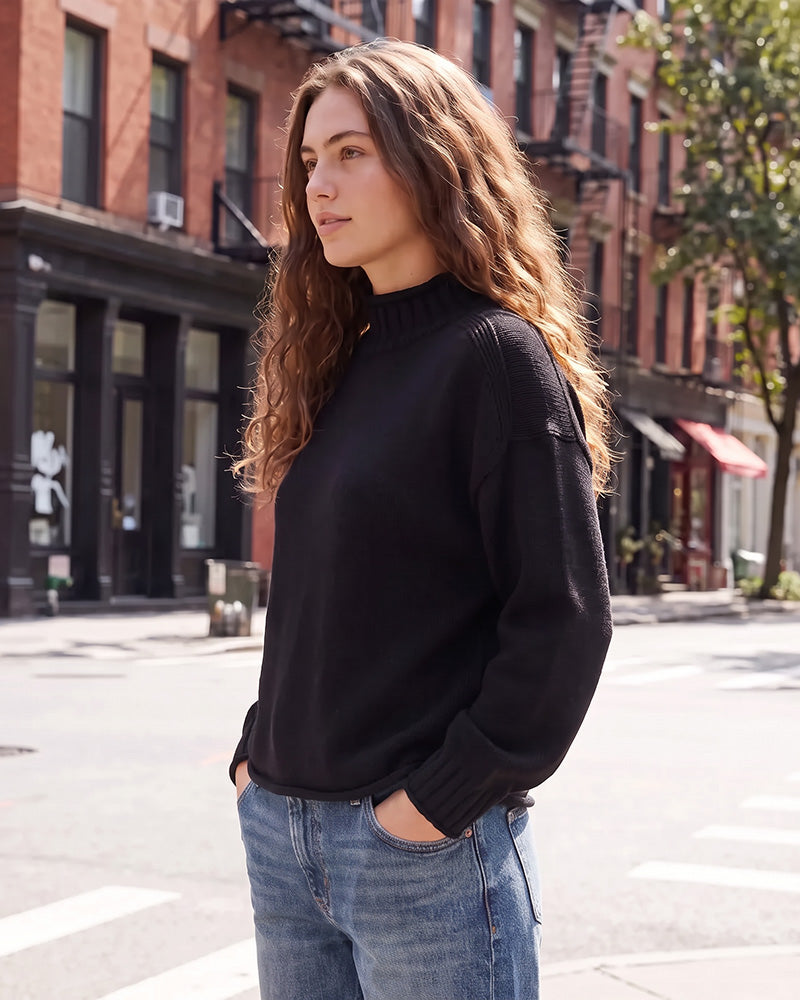 Oversized Mock Neck Long Sleeve Knit Sweater
