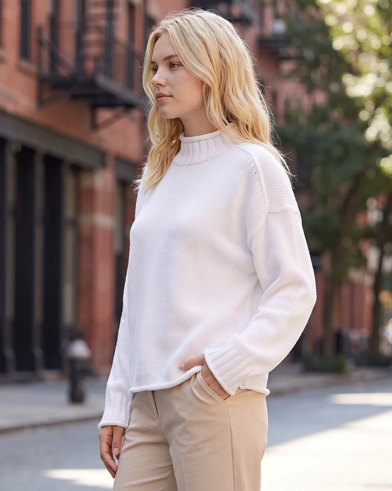 Oversized Mock Neck Long Sleeve Knit Sweater