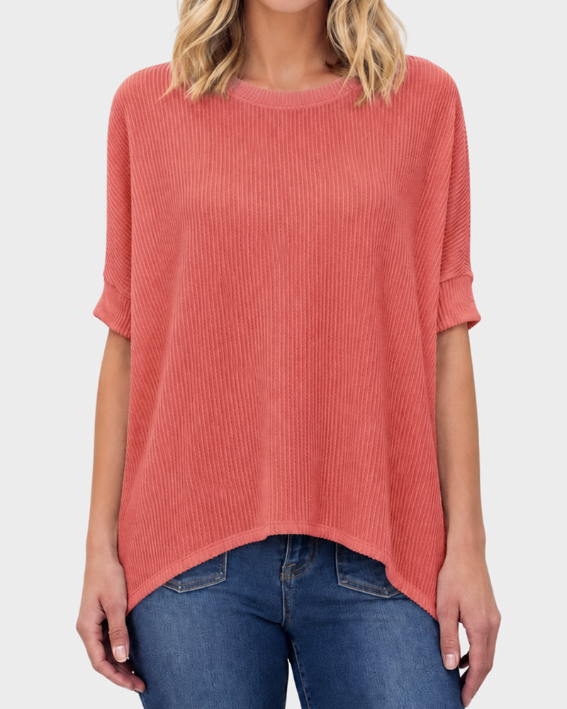 Oversized Ribbed Dolman Sleeve Top
