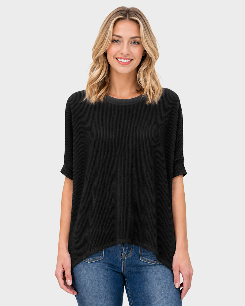 Oversized Ribbed Dolman Sleeve Top