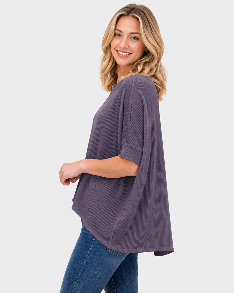Oversized Ribbed Dolman Sleeve Top