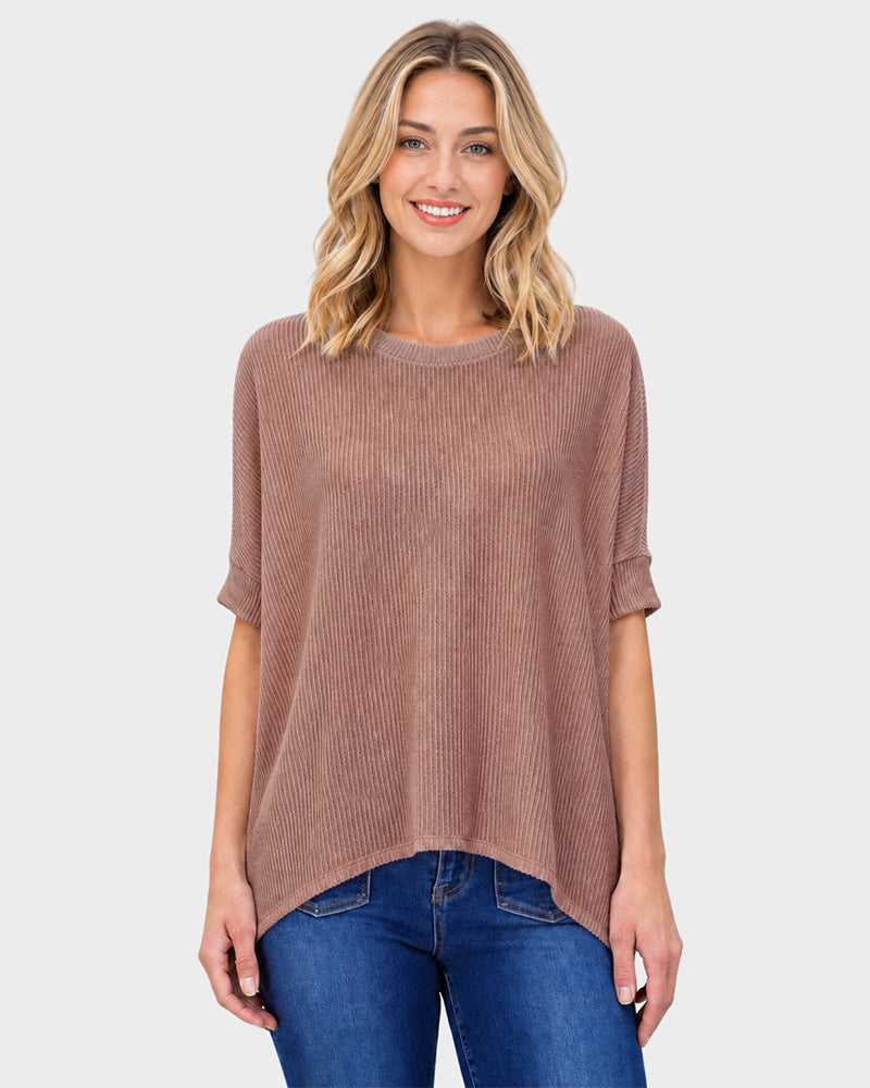 Oversized Ribbed Dolman Sleeve Top