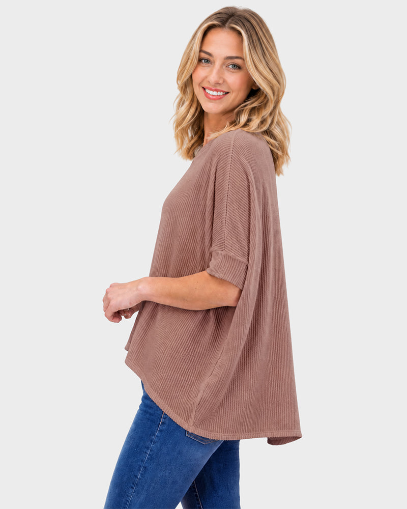 Oversized Ribbed Dolman Sleeve Top