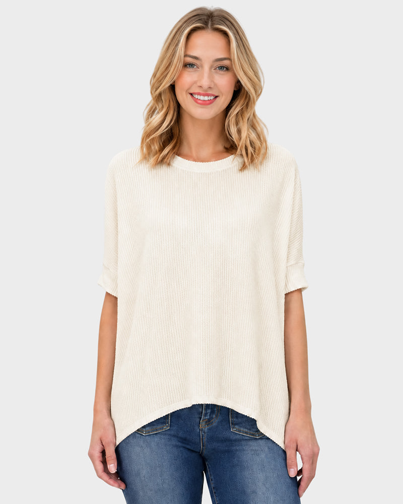 Oversized Ribbed Dolman Sleeve Top