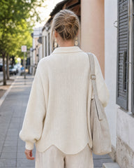Oversized Ribbed Knit Cardigan with Gold-Tone Buttons