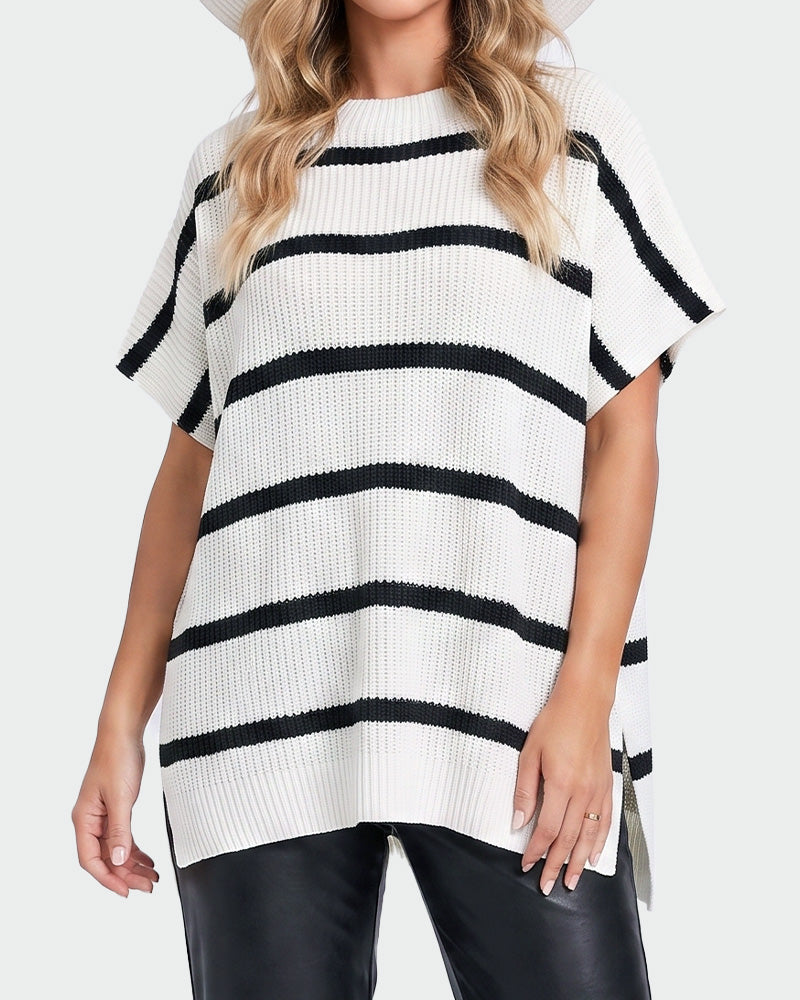 Oversized Ribbed Knit Side-Slit Sweater Top