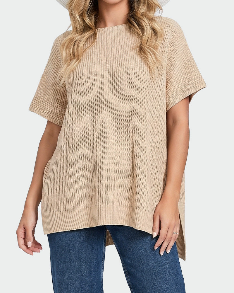 Oversized Ribbed Knit Side-Slit Sweater Top