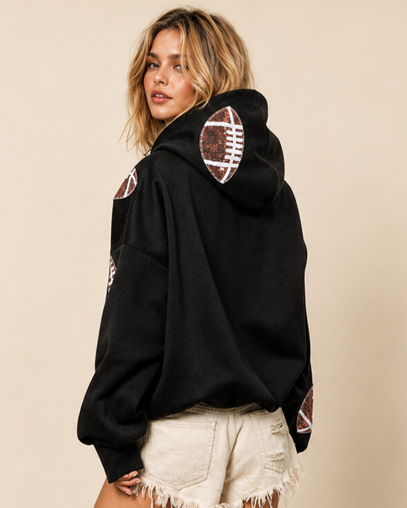 Oversized Sequin Football Half-Zip Game Day Hoodie