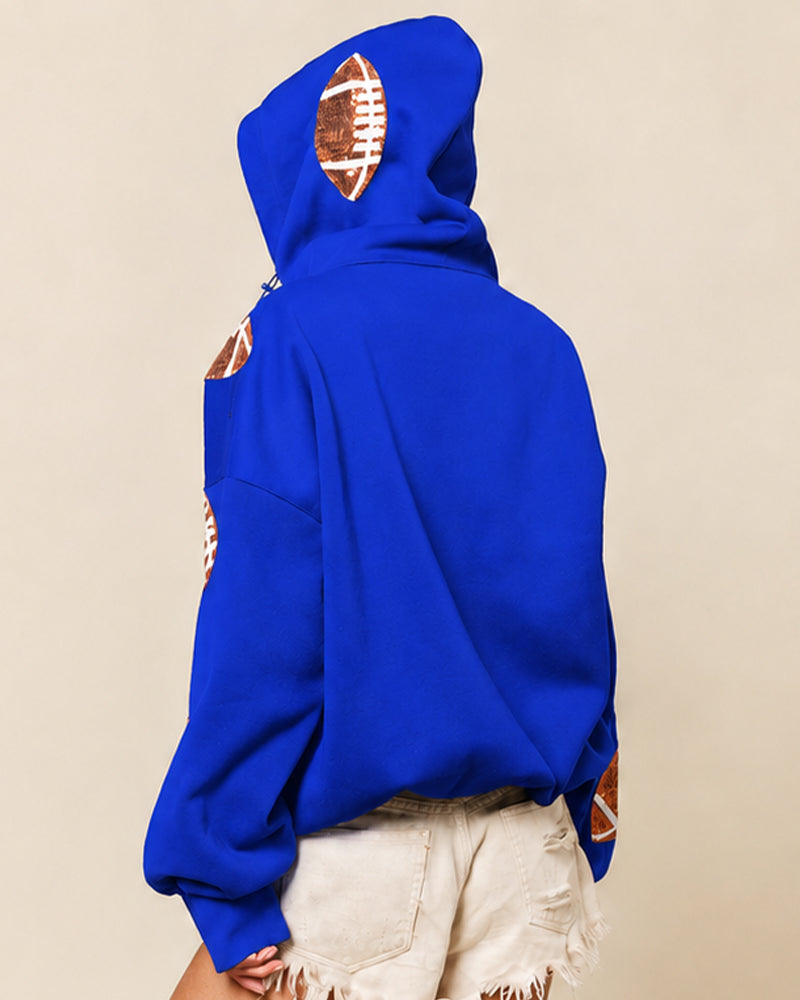 Oversized Sequin Football Half-Zip Game Day Hoodie