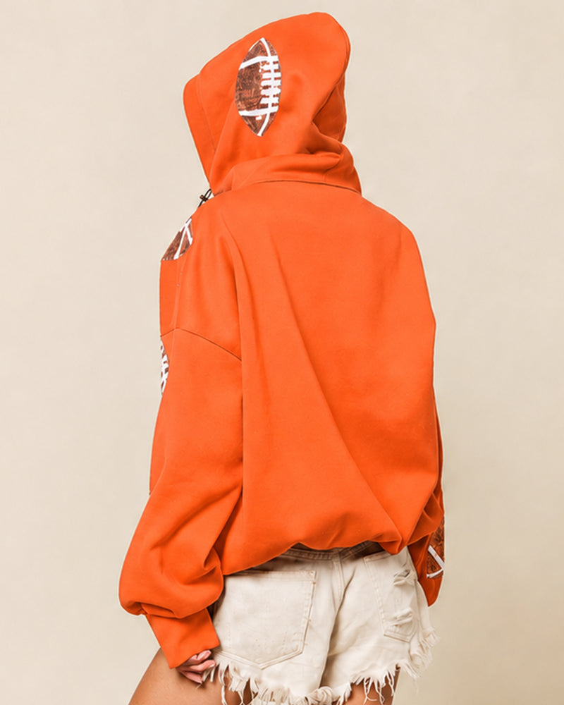 Oversized Sequin Football Half-Zip Game Day Hoodie