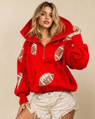 Oversized Sequin Football Half-Zip Game Day Hoodie
