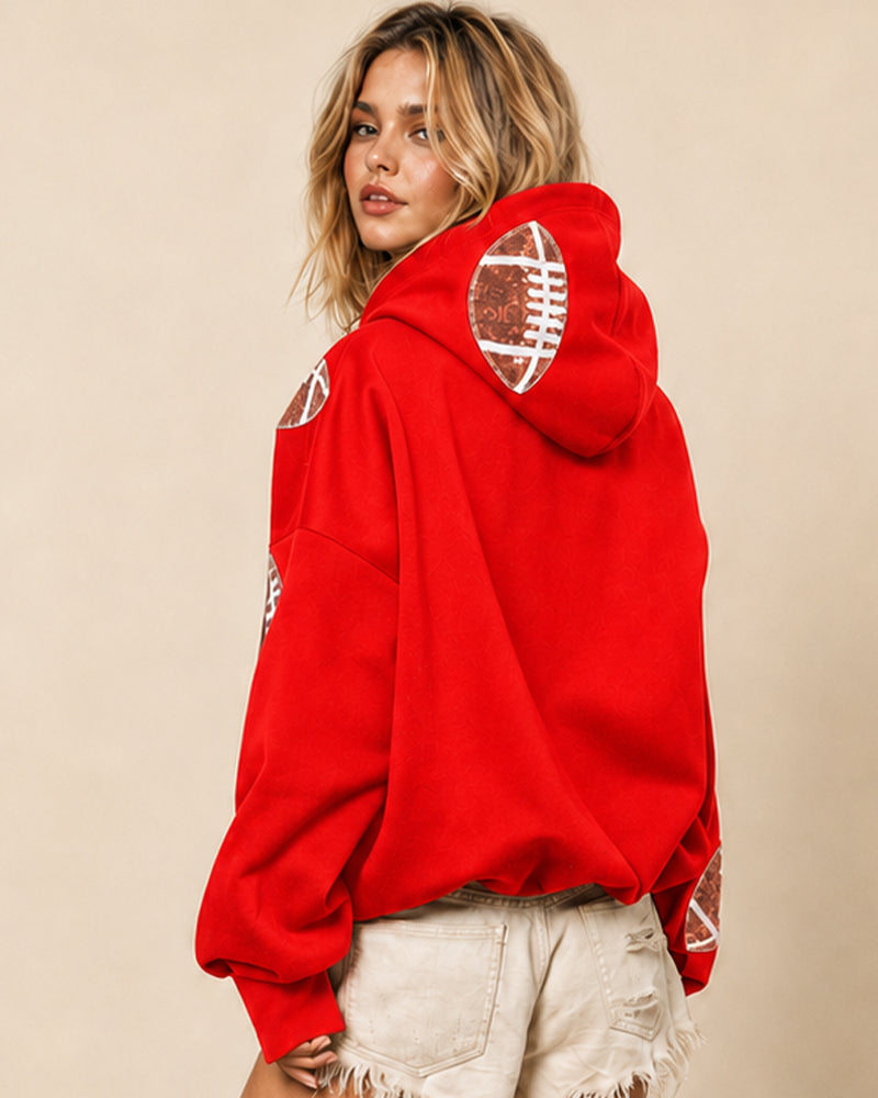 Oversized Sequin Football Half-Zip Game Day Hoodie