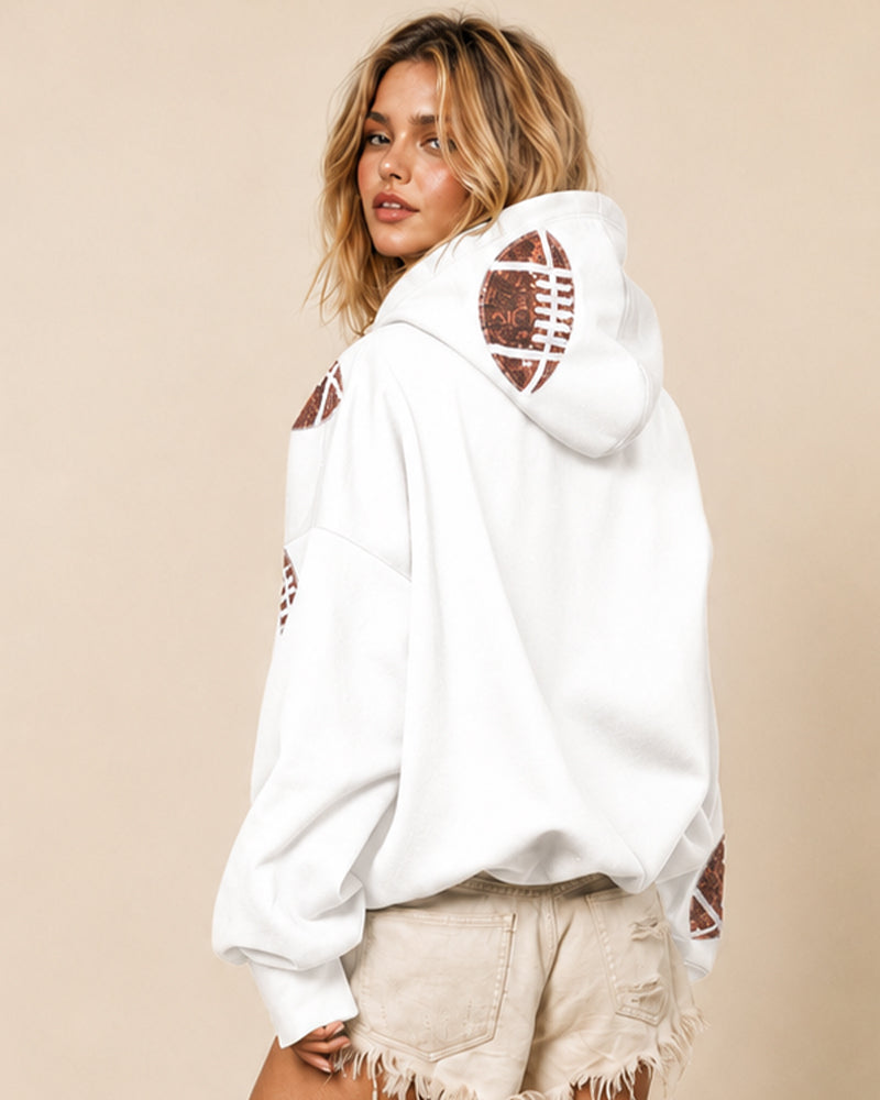 Oversized Sequin Football Half-Zip Game Day Hoodie