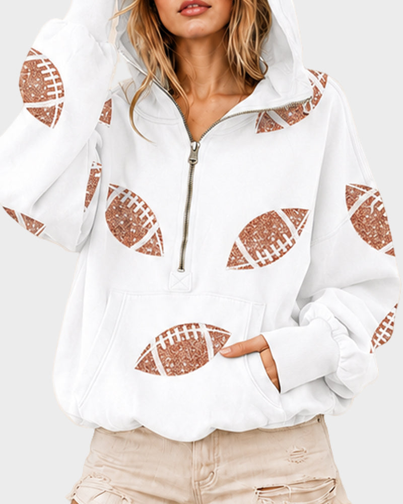 Oversized Sequin Football Half-Zip Game Day Hoodie