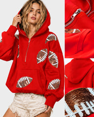 Oversized Sequin Football Half-Zip Game Day Hoodie