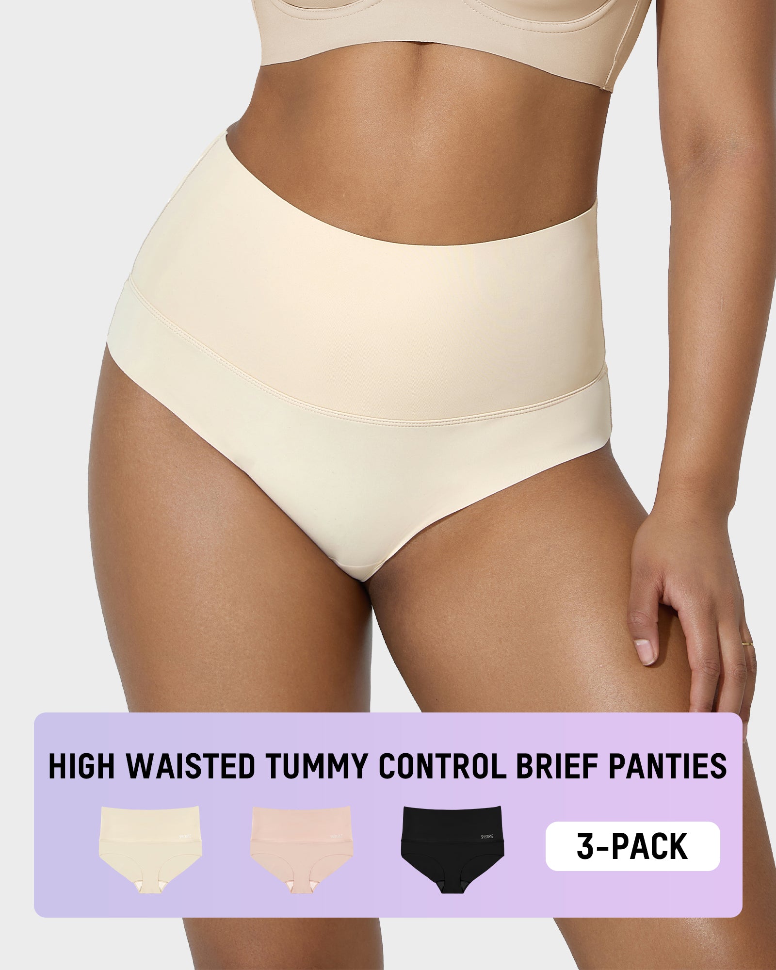 High Waisted Tummy Control Brief Panties(3 Pack)