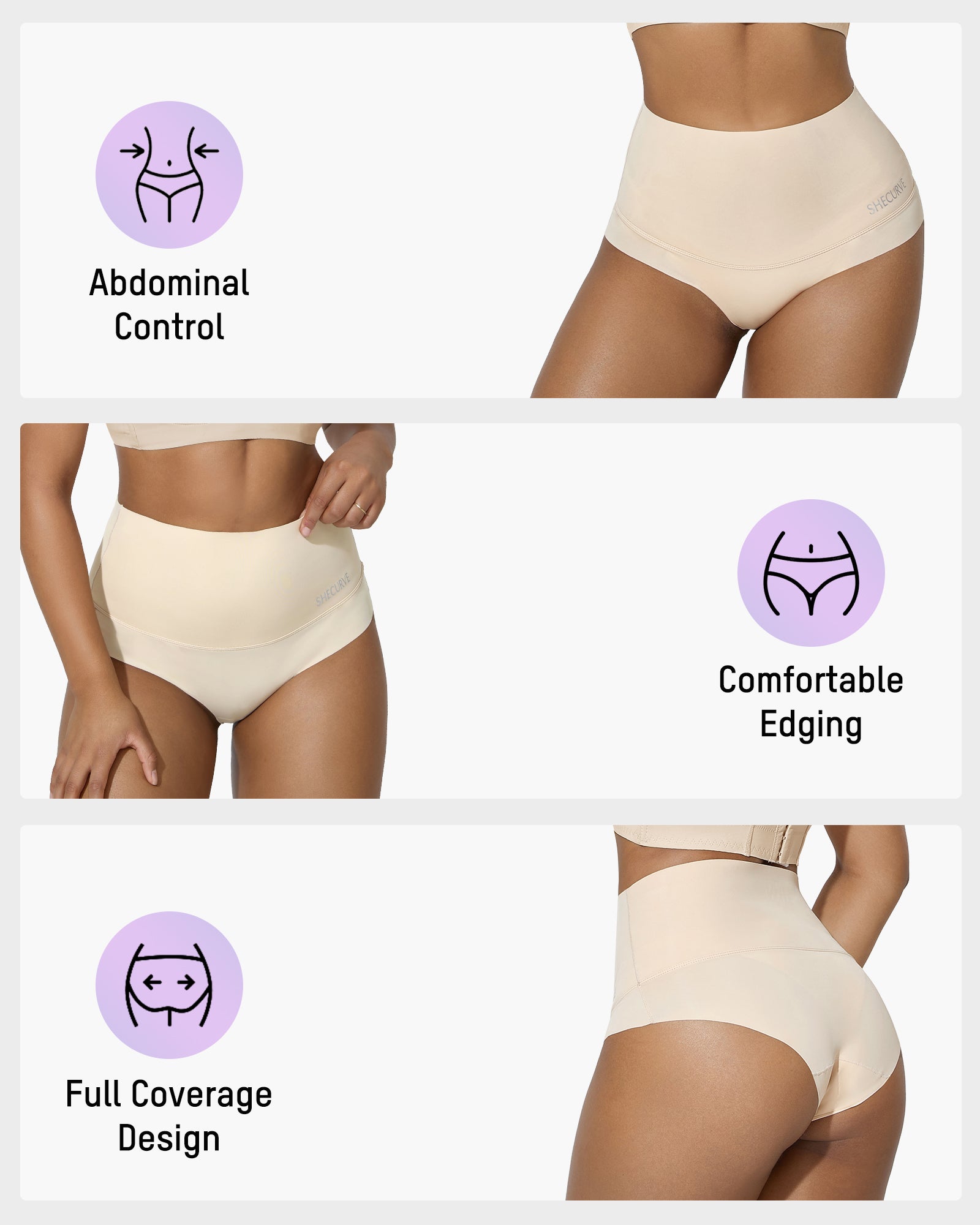 High Waisted Tummy Control Brief Panties(3 Pack)