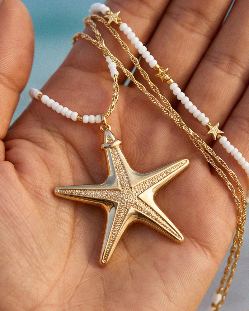 Pearl & Ocean Charm Stackable Necklace