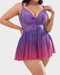 Plus Size Purple Lace Sexy Dress & Thong Set