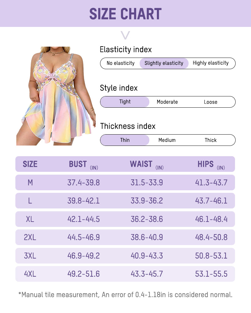 Plus Size Rainbow Ombre Sheer Babydoll Nightgown