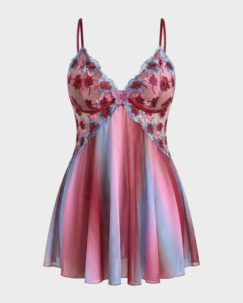 Plus Size Rainbow Ombre Sheer Babydoll Nightgown