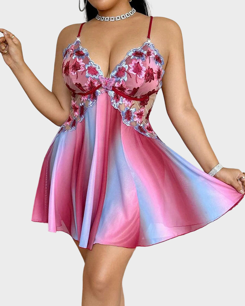 Plus Size Rainbow Ombre Sheer Babydoll Nightgown