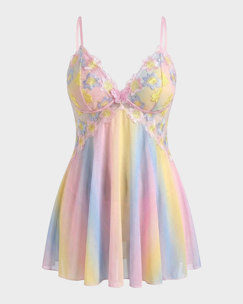 Plus Size Rainbow Ombre Sheer Babydoll Nightgown