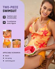 Printed Crisscross Back Tankini Bikini Set