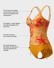 Printed Crisscross Back Tankini Bikini Set