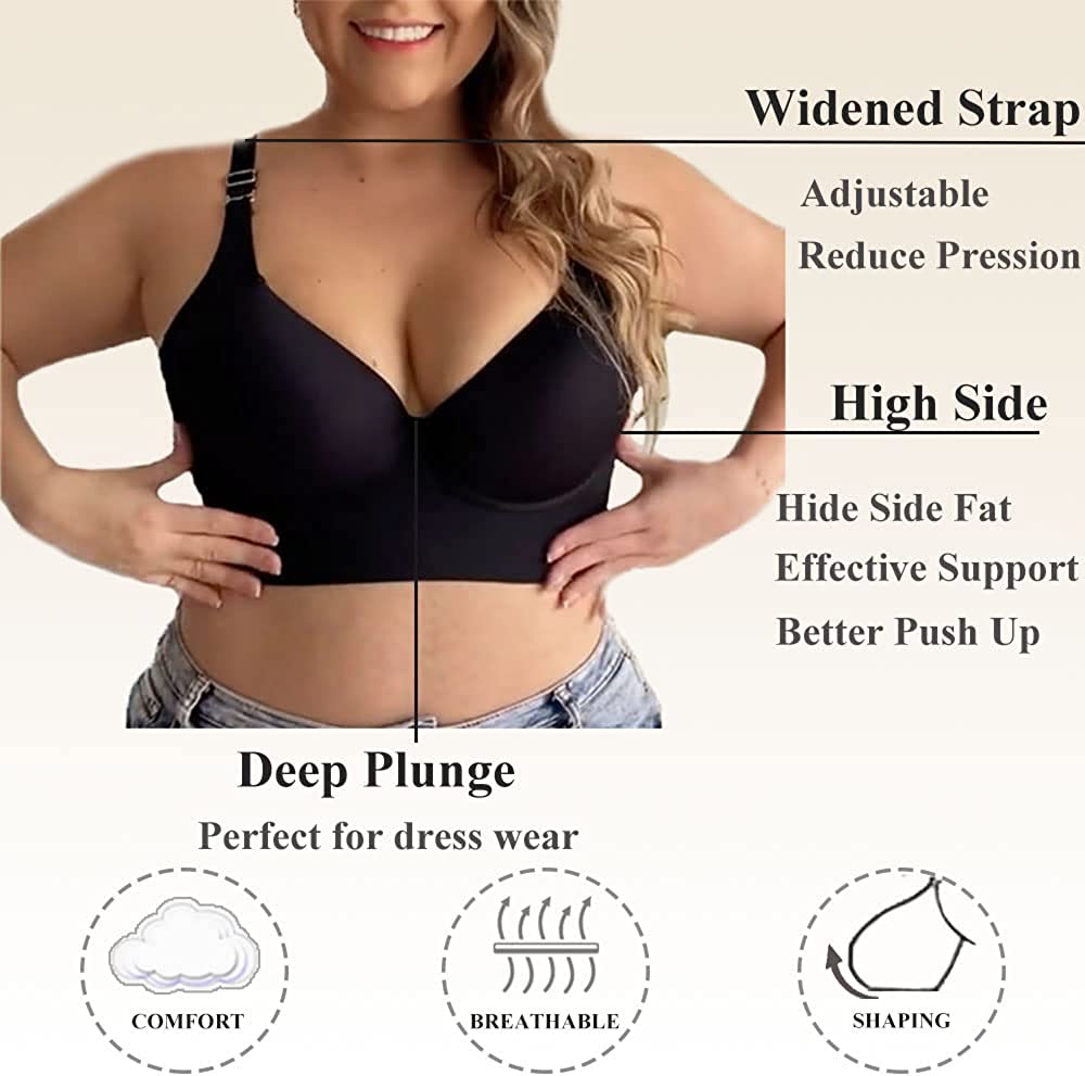 SheCurve® Push-Up Back Smoothing Bra - Black+Beige (2 PACK）