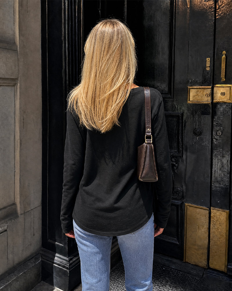 Raglan-Sleeve Longline Top with Thumb Holes