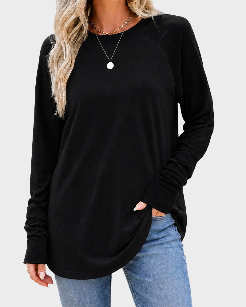 Raglan-Sleeve Longline Top with Thumb Holes