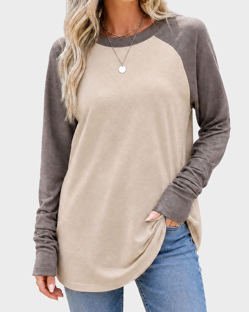 Raglan-Sleeve Longline Top with Thumb Holes
