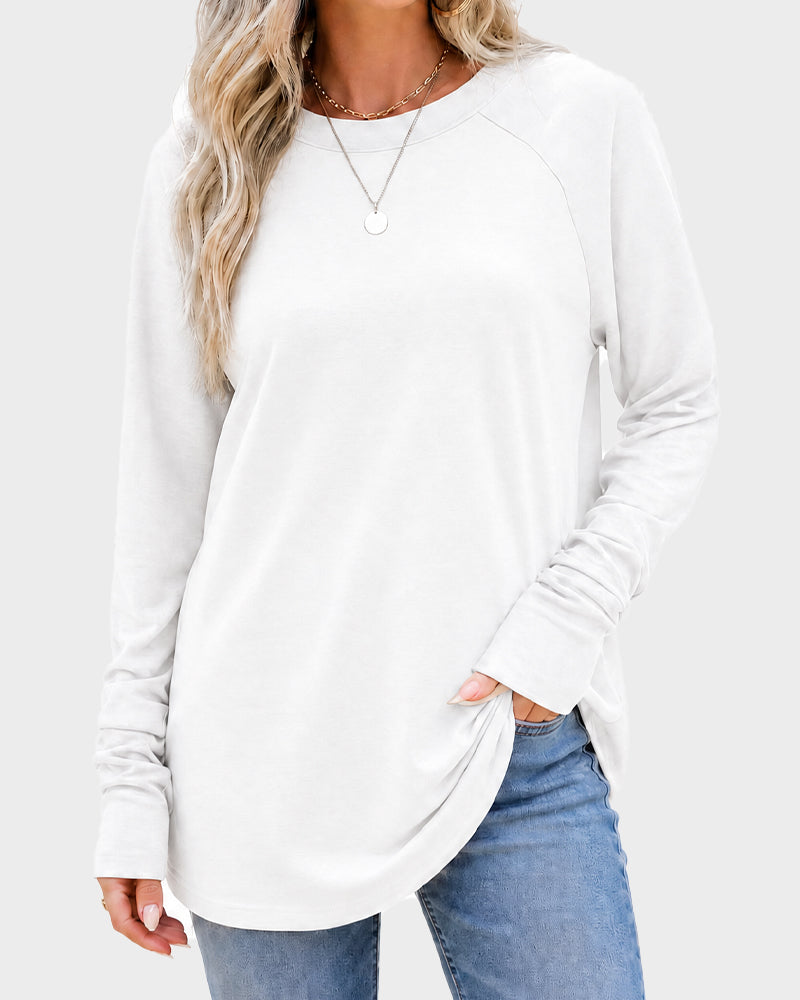 Raglan-Sleeve Longline Top with Thumb Holes