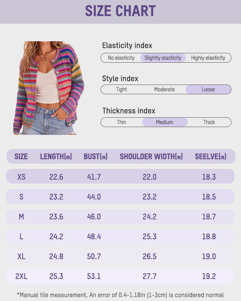 Rainbow-Stripe Button-Front Knit Cardigan
