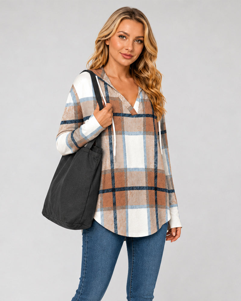 Relaxed V-Neck High-Low Tunic Hoodie