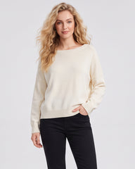 Relaxed Wide Scoop-Neck Drop-Shoulder Knit Sweater