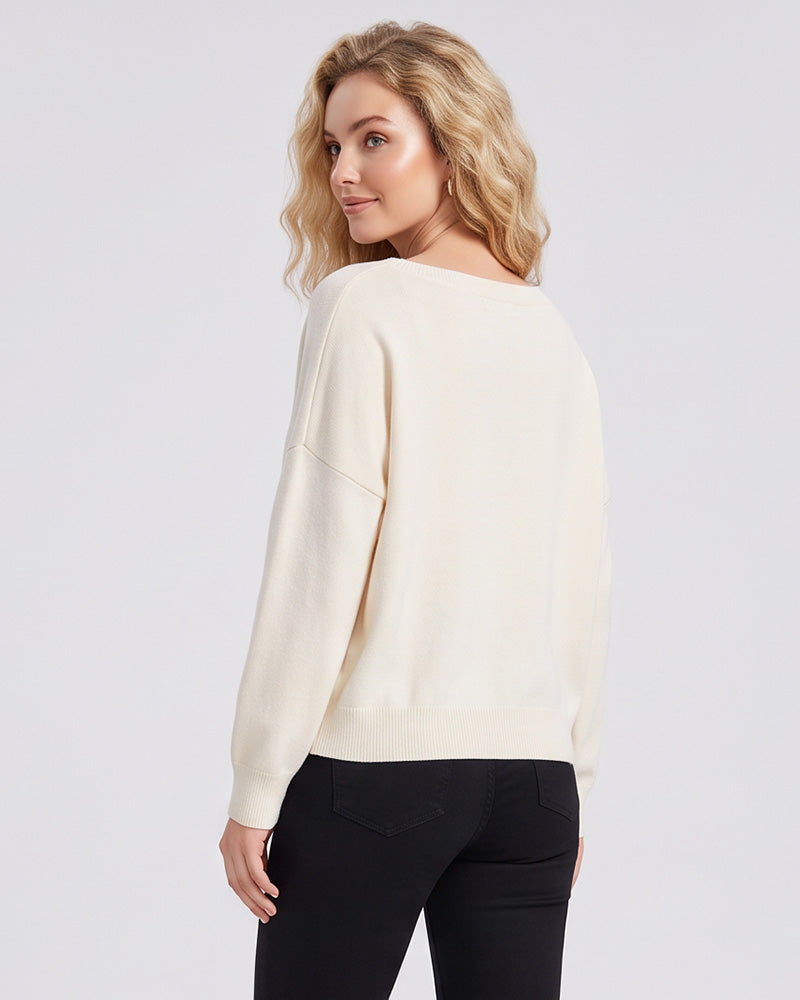 Relaxed Wide Scoop-Neck Drop-Shoulder Knit Sweater