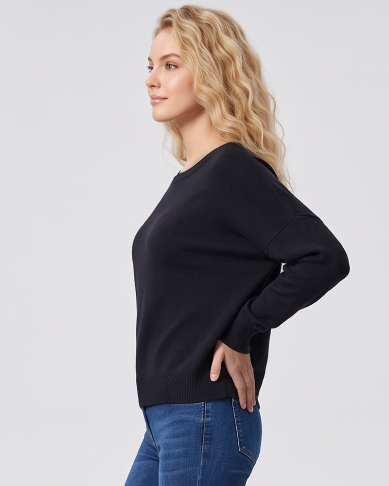 Relaxed Wide Scoop-Neck Drop-Shoulder Knit Sweater