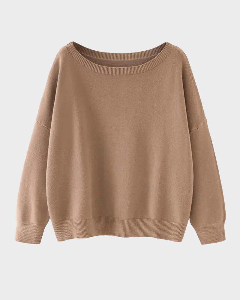 Relaxed Wide Scoop-Neck Drop-Shoulder Knit Sweater
