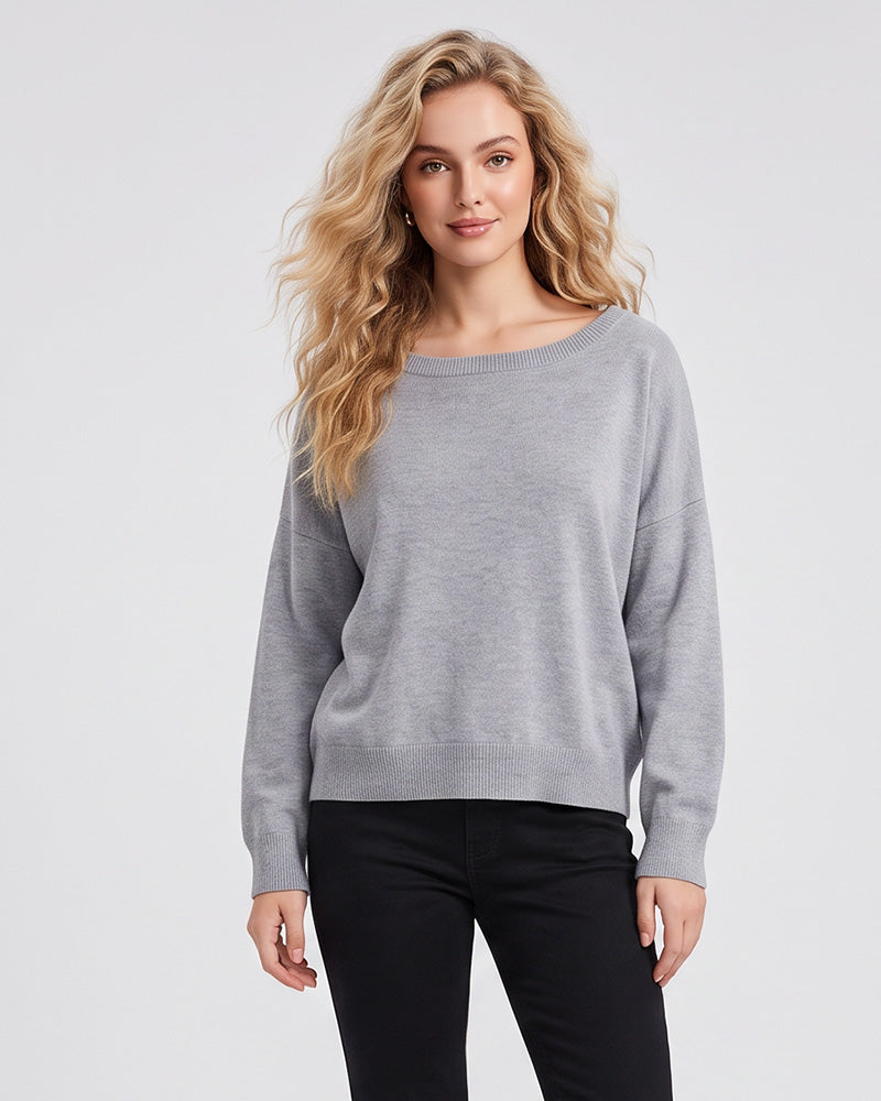 Relaxed Wide Scoop-Neck Drop-Shoulder Knit Sweater