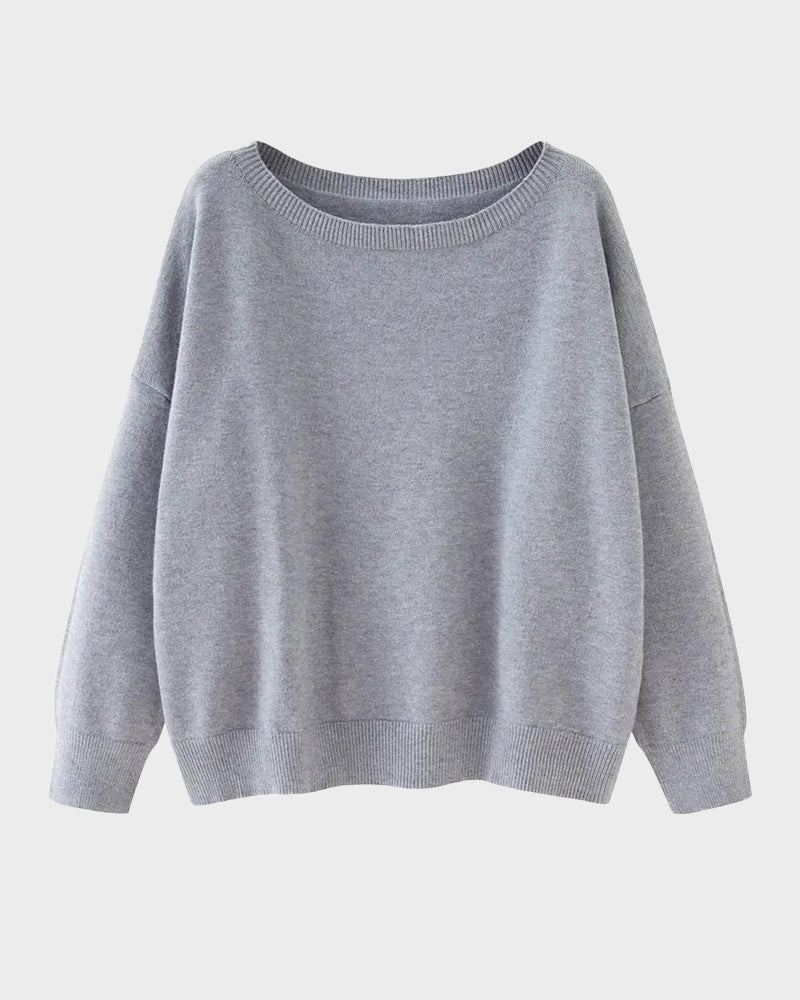 Relaxed Wide Scoop-Neck Drop-Shoulder Knit Sweater