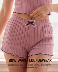 Ribbed Lace Trim Cami Shorts Pajama Set