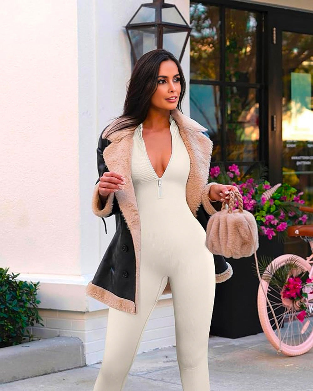 SheCurve® Ribbed Long Sleeve Front Zip Jumpsuit